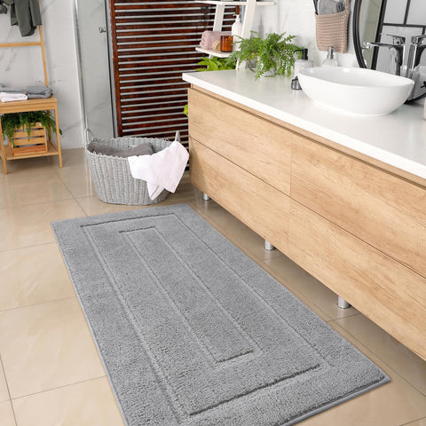 HOMORE Grey bathroom rug 24x60 modern design adds a neutral style to any space.