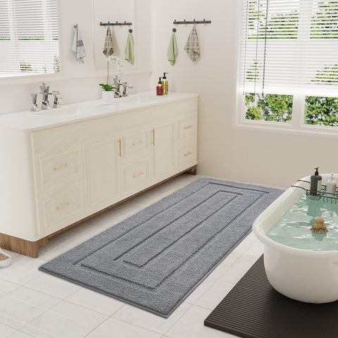 HOMORE Grey bathroom rug 24x60 soft foot feel after stepping out of the shower.