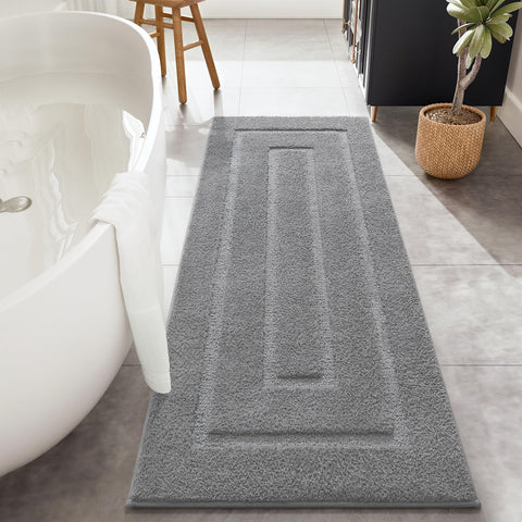 HOMORE Grey bathroom rug 24x60 with soft microfiber for quick absorption and foot comfort.