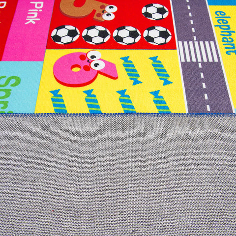 HOMORE rug's soft polyester surface supports comfortable floor play sessions.