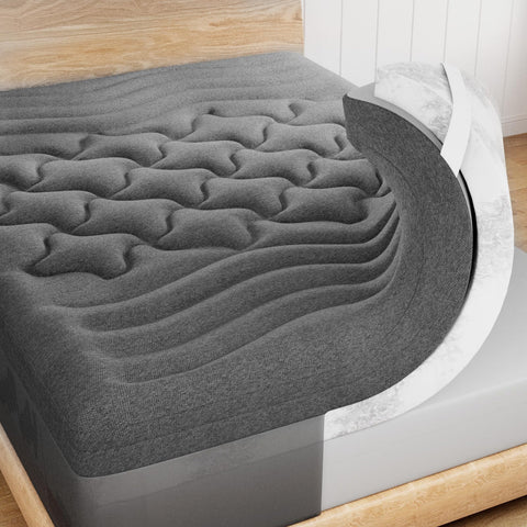 HOMRELEXA dual-layer 4in bamboo topper shown on a bed for breathable comfort