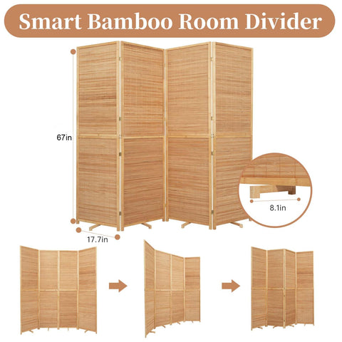 HOMSCREENER Bamboo Room Divider brass hinges enable smooth reconfiguration.