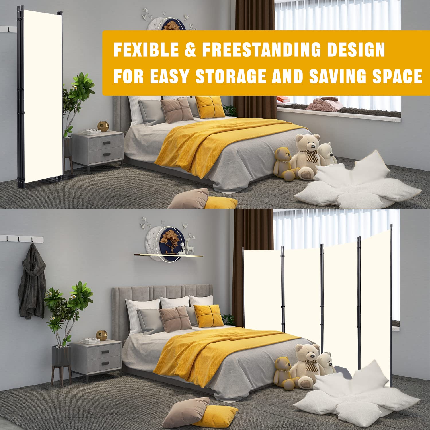 HOMSCREENER wide-footed divider stays steady on uneven floors.