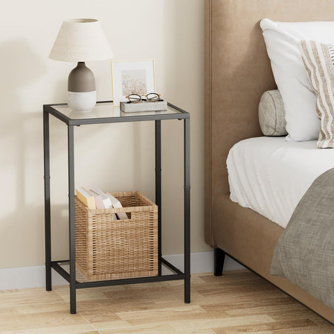 HOMSHO side table shown in bedroom as nightstand with lamp.