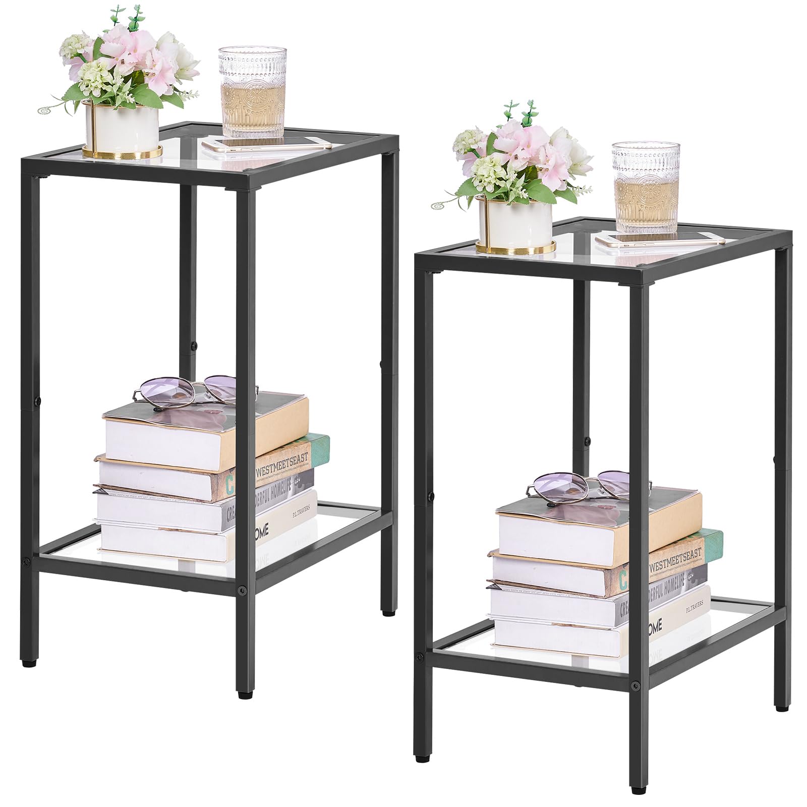HOMSHO compact 11.8 inch depth fits beside sofa.