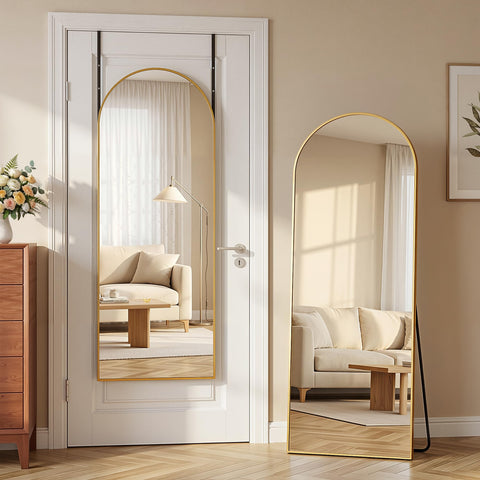 Homsion 58x20 over-the-door mirror with arched top for stylish bedroom reflection