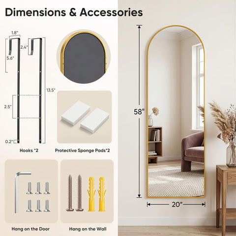 Homsion arched-top full-length mirror enhances natural light