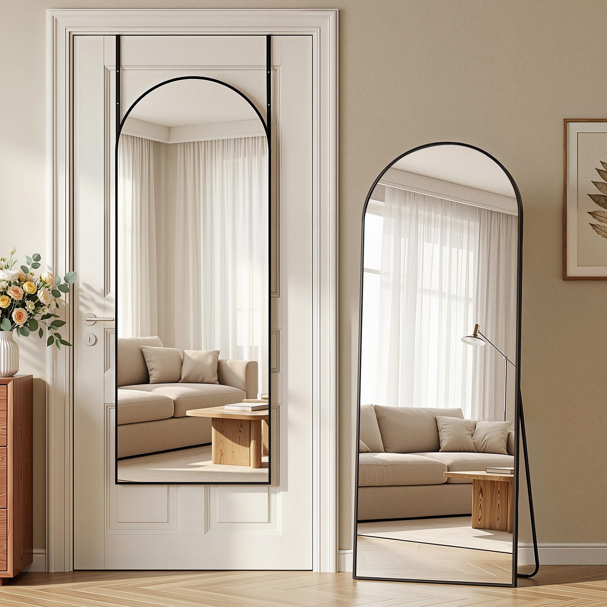 Homsion arch-top over-the-door mirror for quick full-body checks.