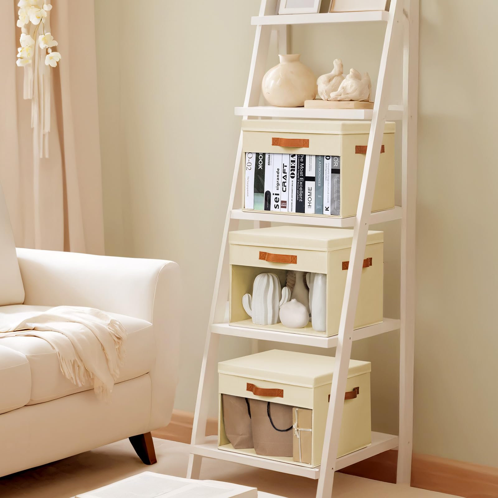 Homsorout bedroom organizer bin in beige, foldable for flexible storage.