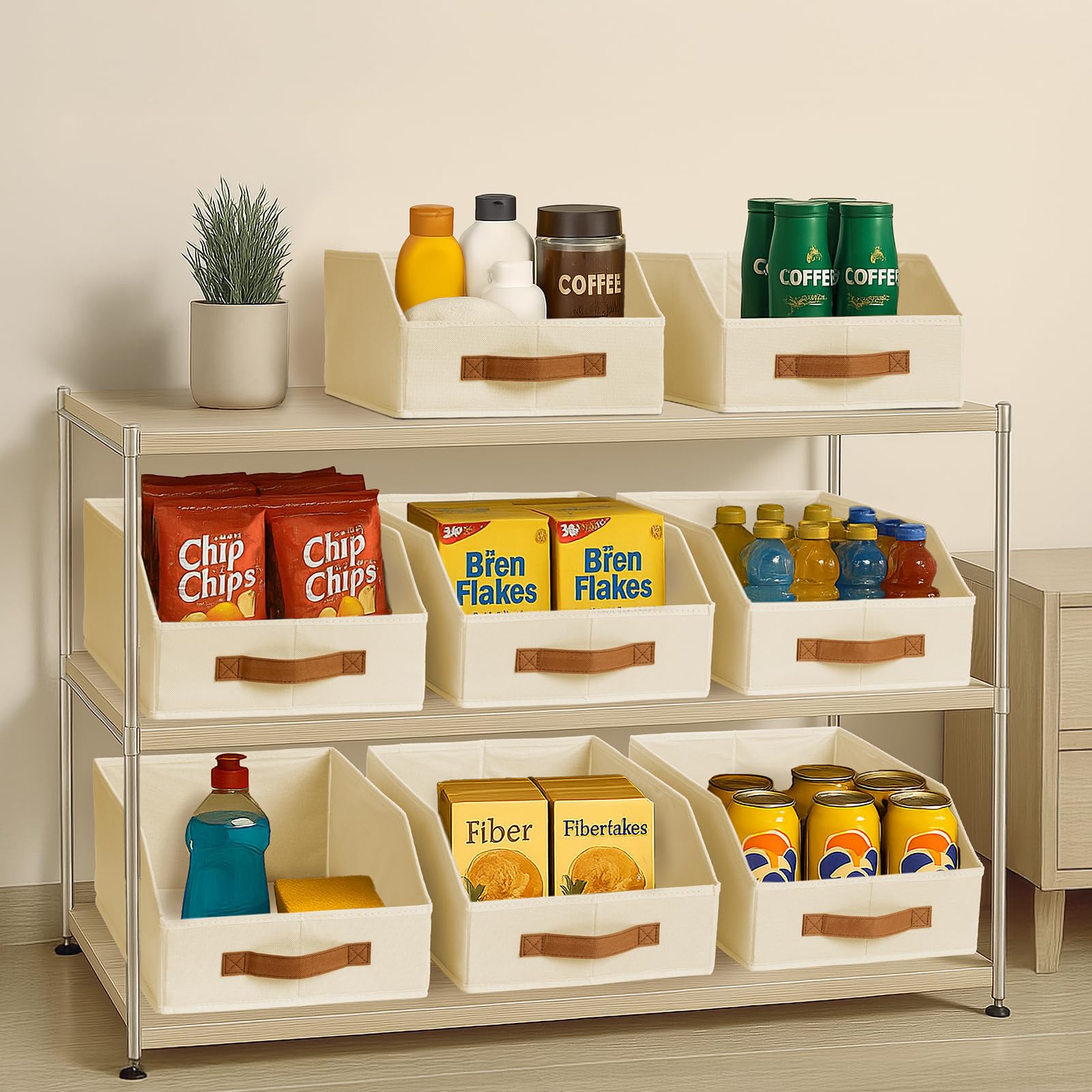 Homsorout beige-neutral storage bin blending with decor aesthetics.