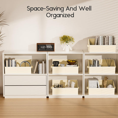 Homsorout beige shelf storage creates a neat, elegant closet setup.