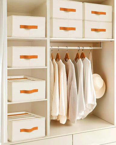 Homsorout beige wardrobe storage blends with any decor.