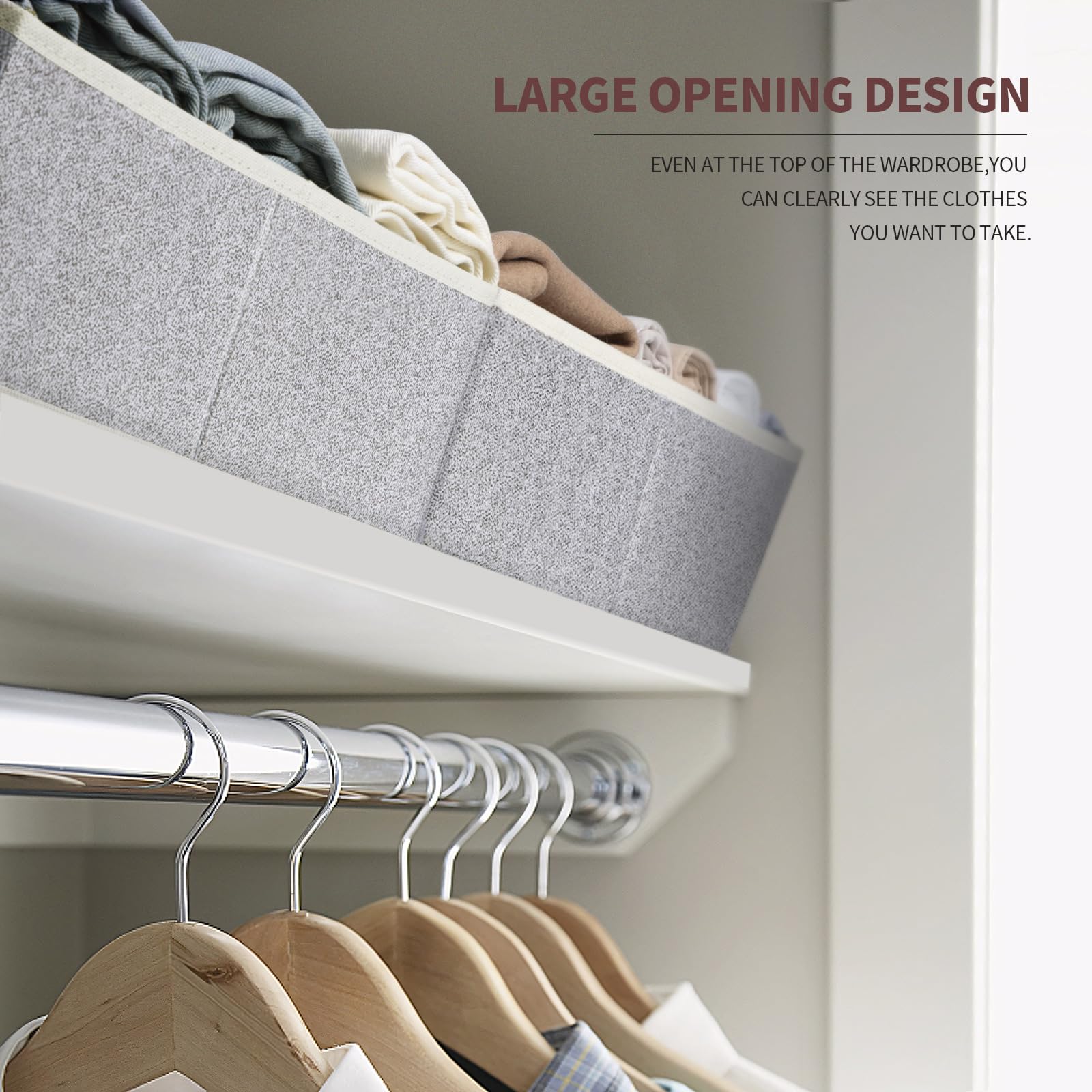 Homsorout closet bin stacked on shelf saves space.