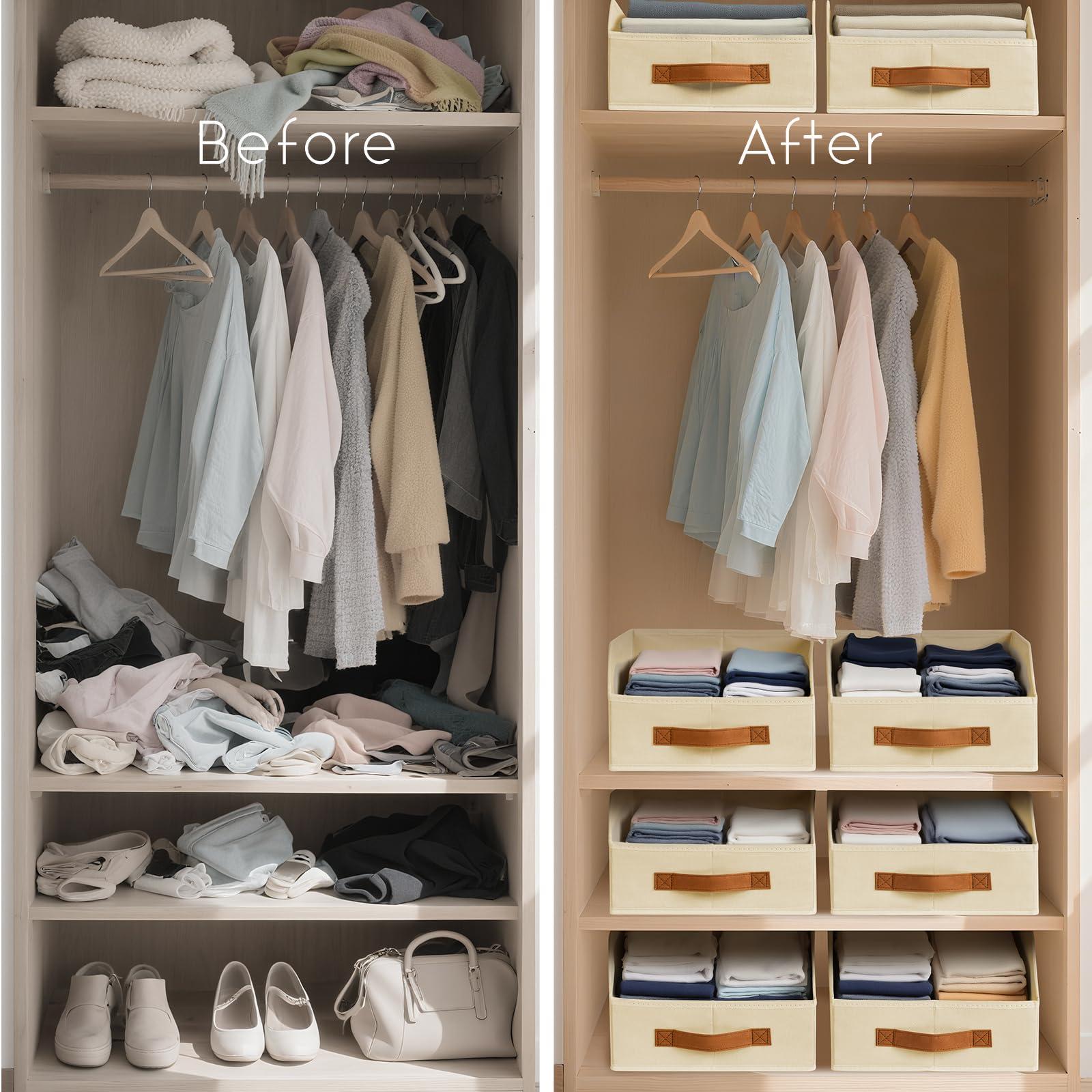 Homsorout large storage bin on a closet shelf keeping items tidy.