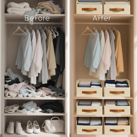 Homsorout large storage bin on a closet shelf keeping items tidy.