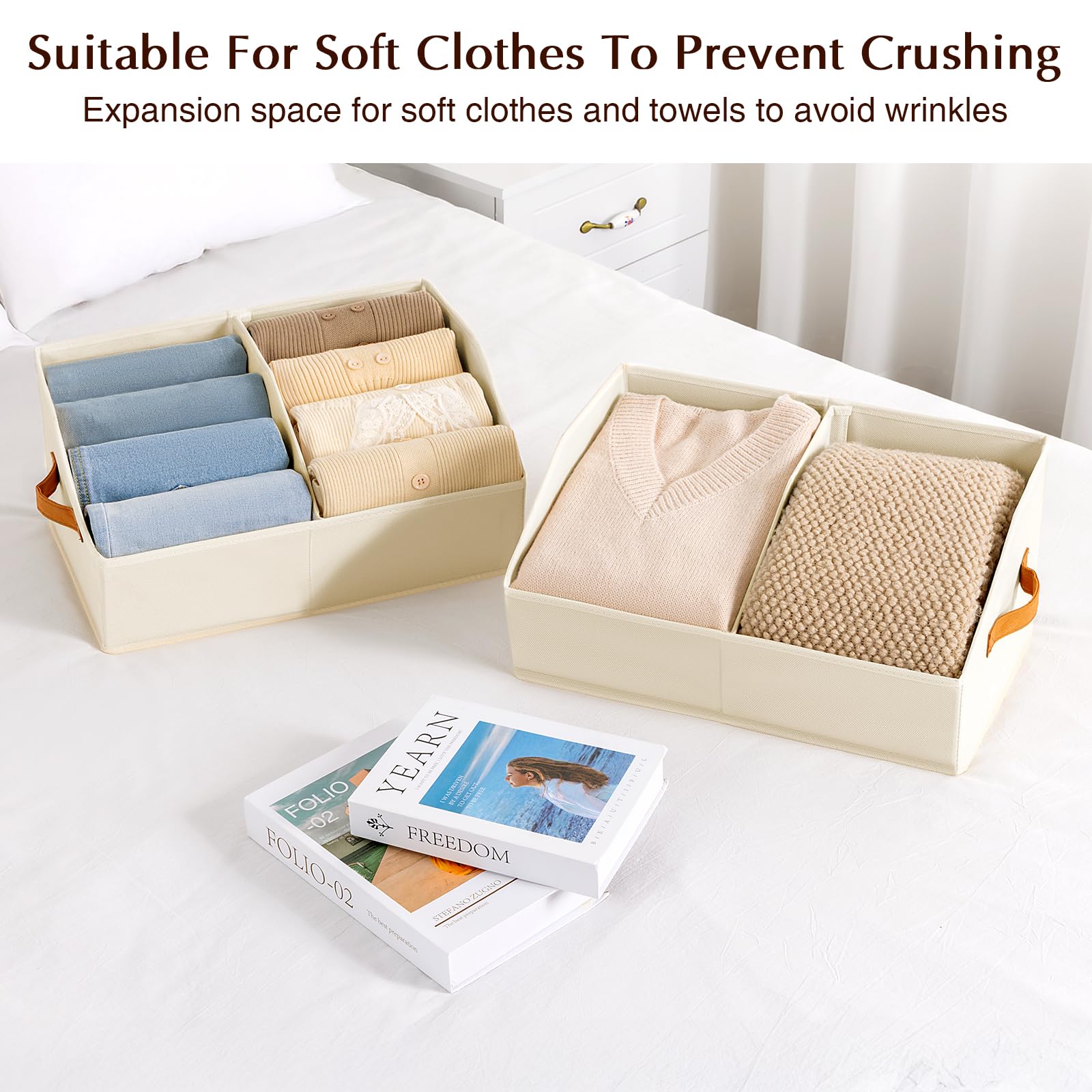 Homsorout dual-handle beige bin for simple room-to-room transport
