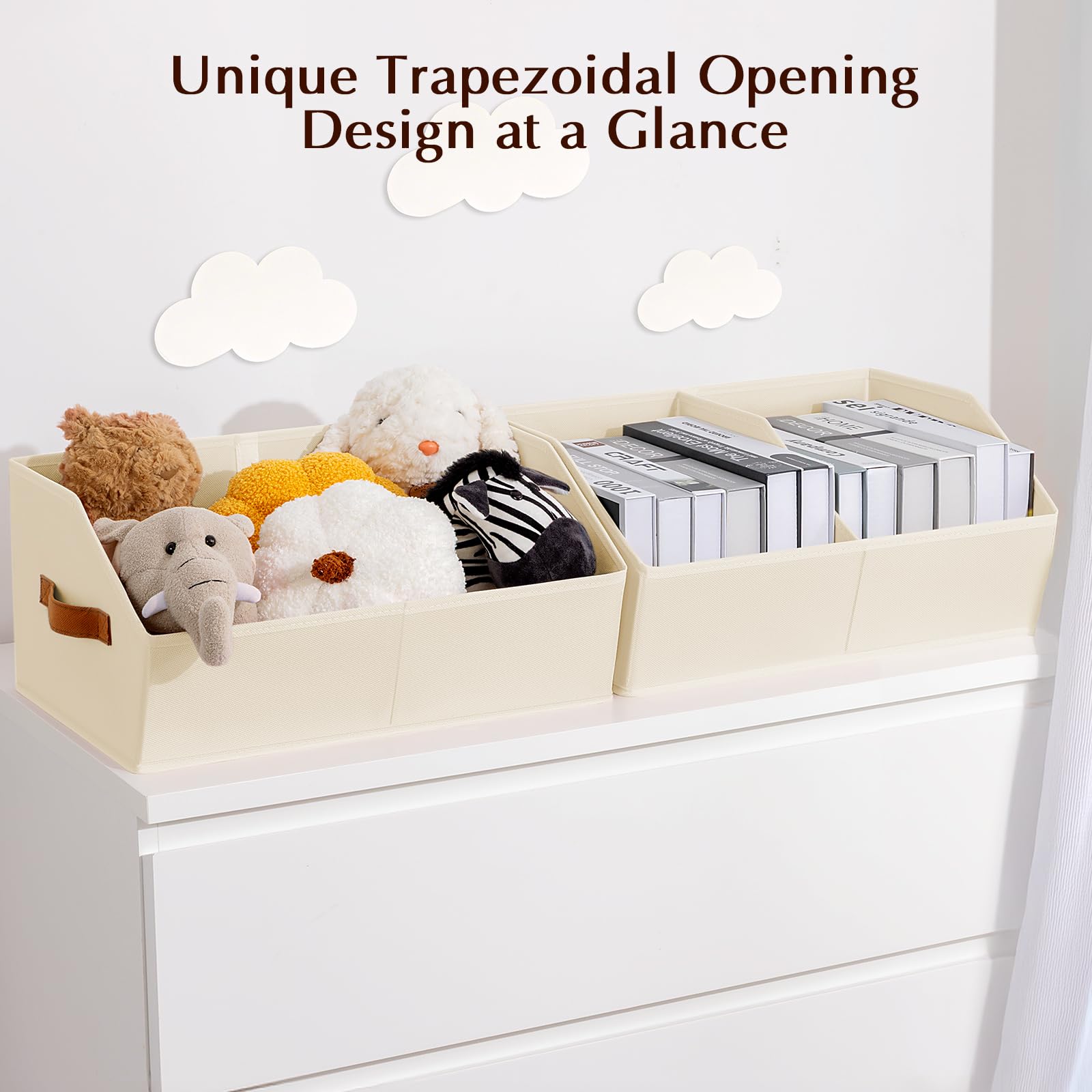 Homsorout foldable beige storage bin saved flat for space efficiency