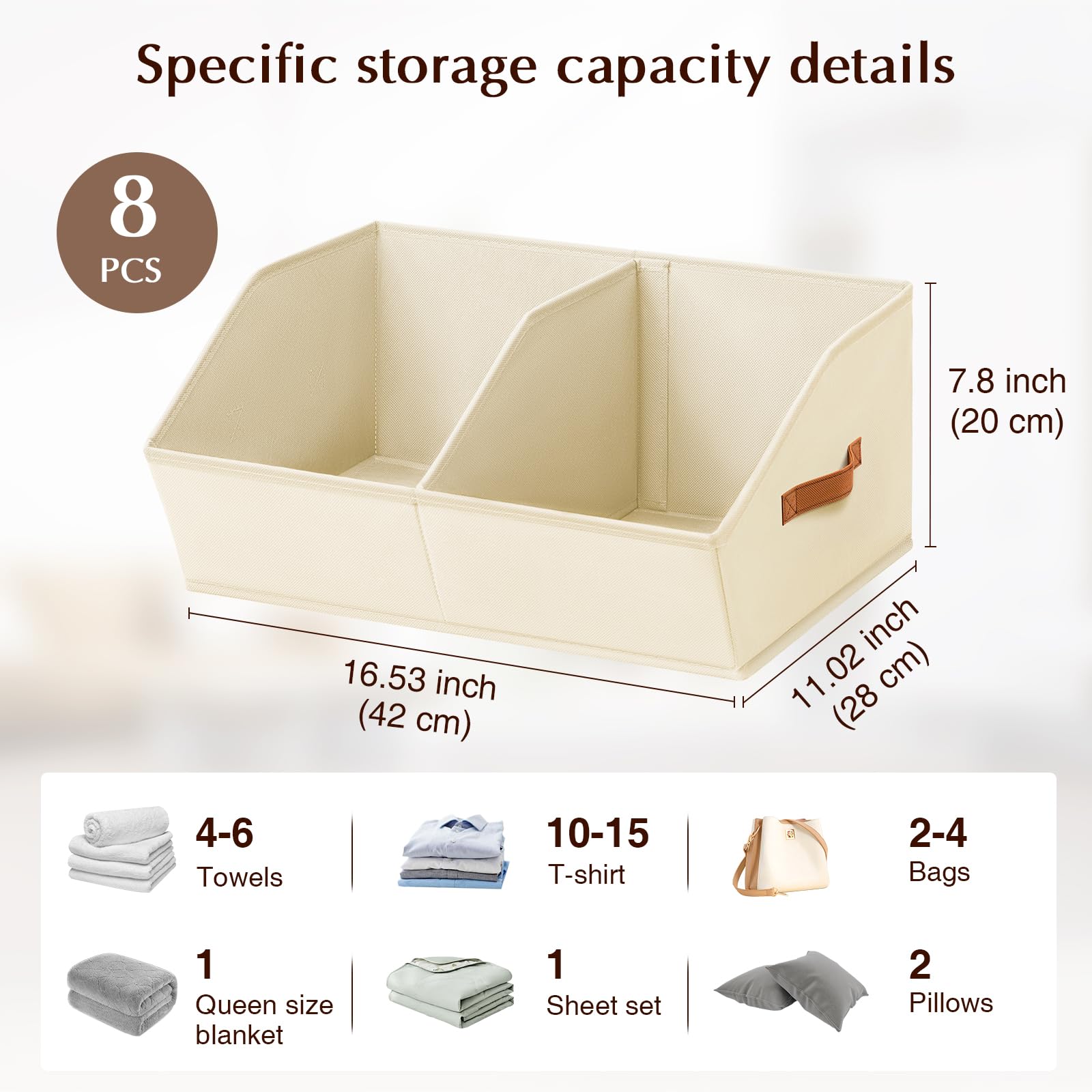 Homsorout beige trapezoidal storage bin with dividers for neat clothing organization