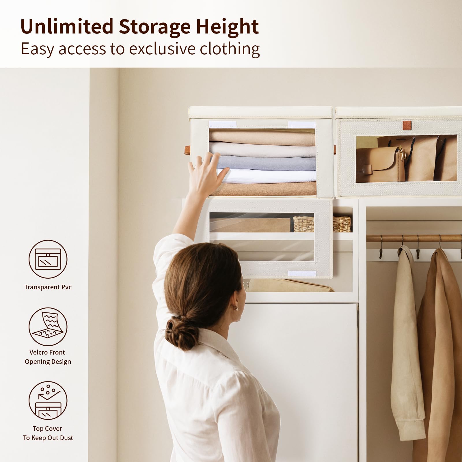Homsorout storage bin with clear PVC window to view contents at a glance