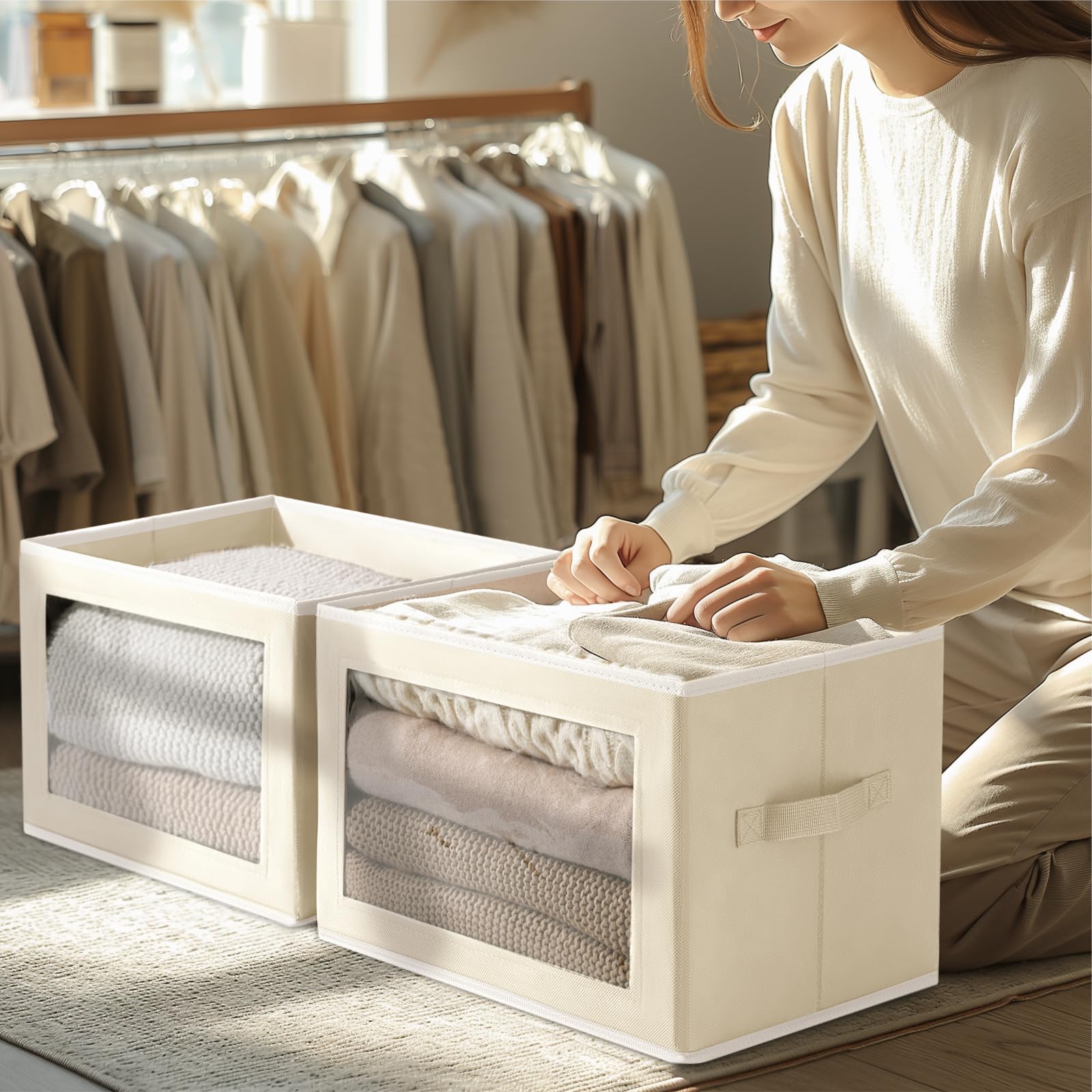 Homsorout fabric bin made with breathable non-woven material.