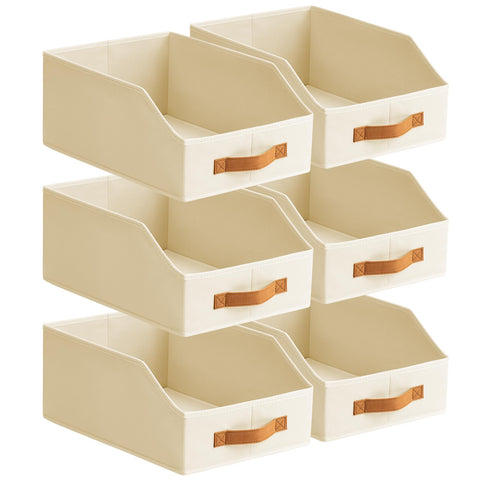 Homsorout fabric storage bin front view with handles for easy access.