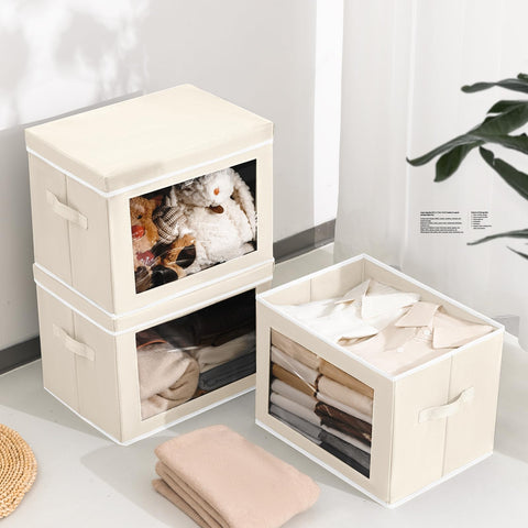Homsorout storage bins feature sturdy handles for easy lifting and transport.