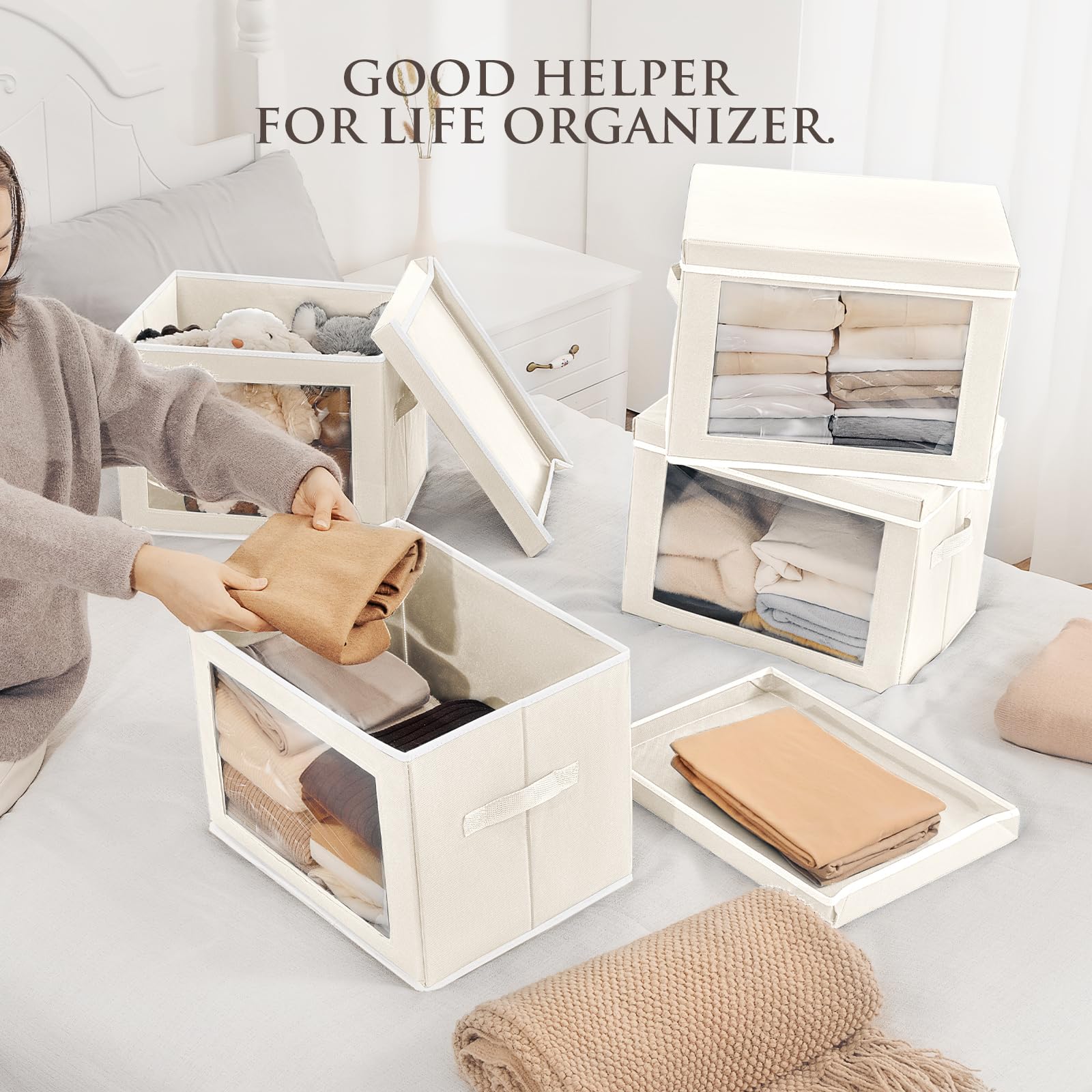 Homsorout fabric storage bin with sturdy handles for easy transport.