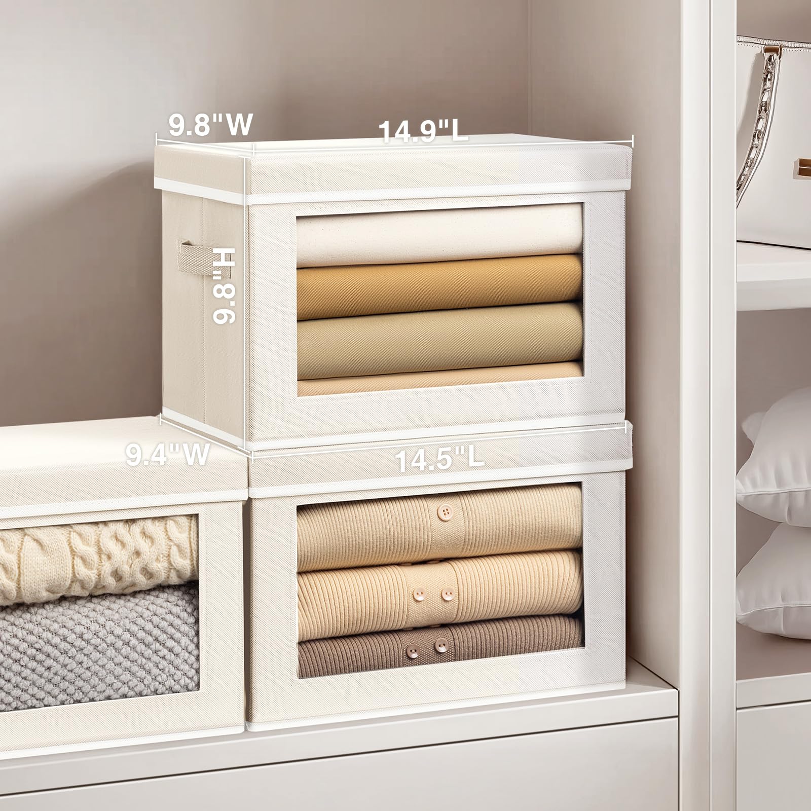 Homsorout large capacity fabric storage bin in beige organizes clothes and towels.