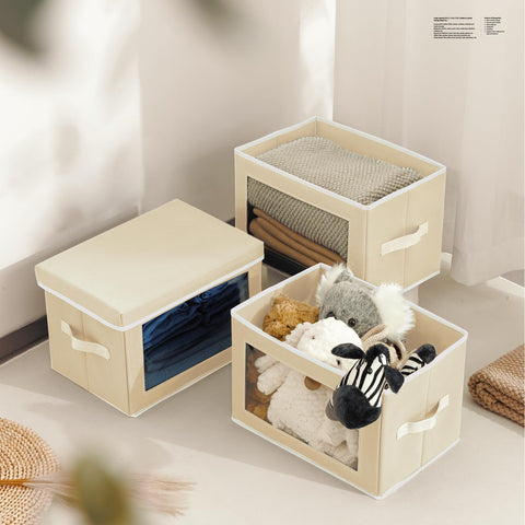 Homsorout fabric storage bin with sturdy handles for easy lifting.