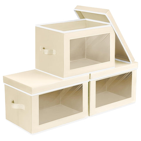 Homsorout fabric storage bin with clear window for easy item visibility.