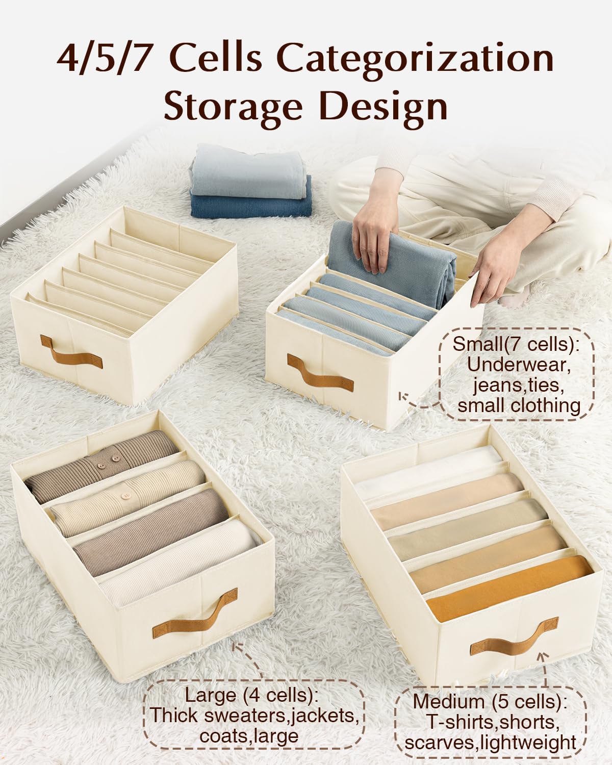 Homsorout grid-division configuration 4-5-7 cells keeps outfits organized by size.