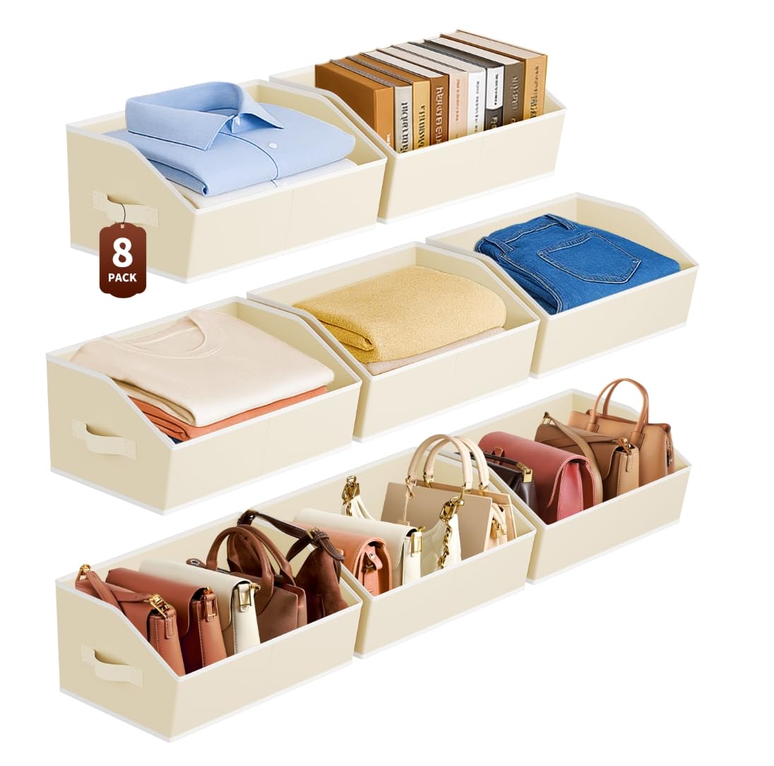 Homsorout large closet organizers with trapezoid bins on shelf for neat storage.