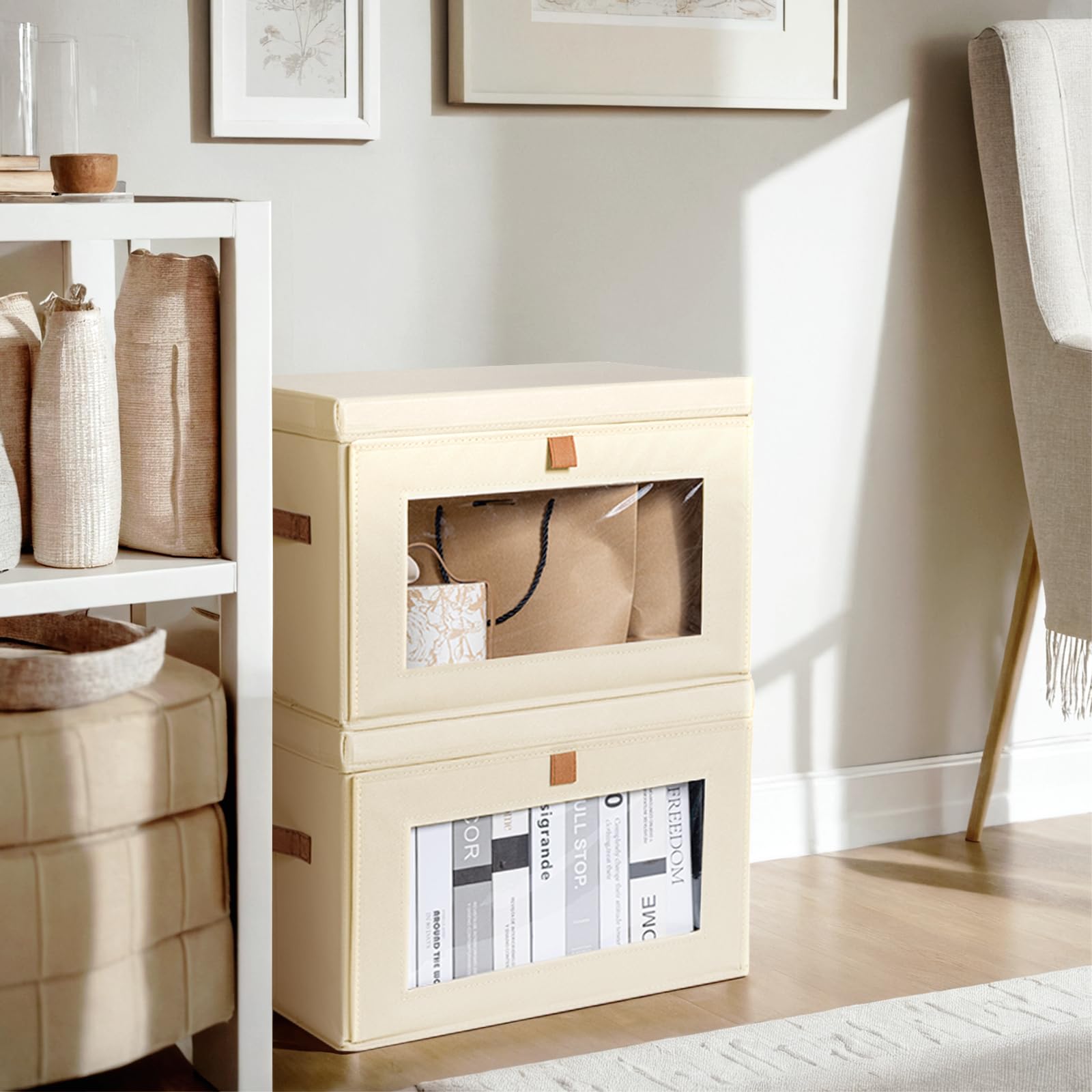 Homsorout beige storage bin with lids complements modern decor