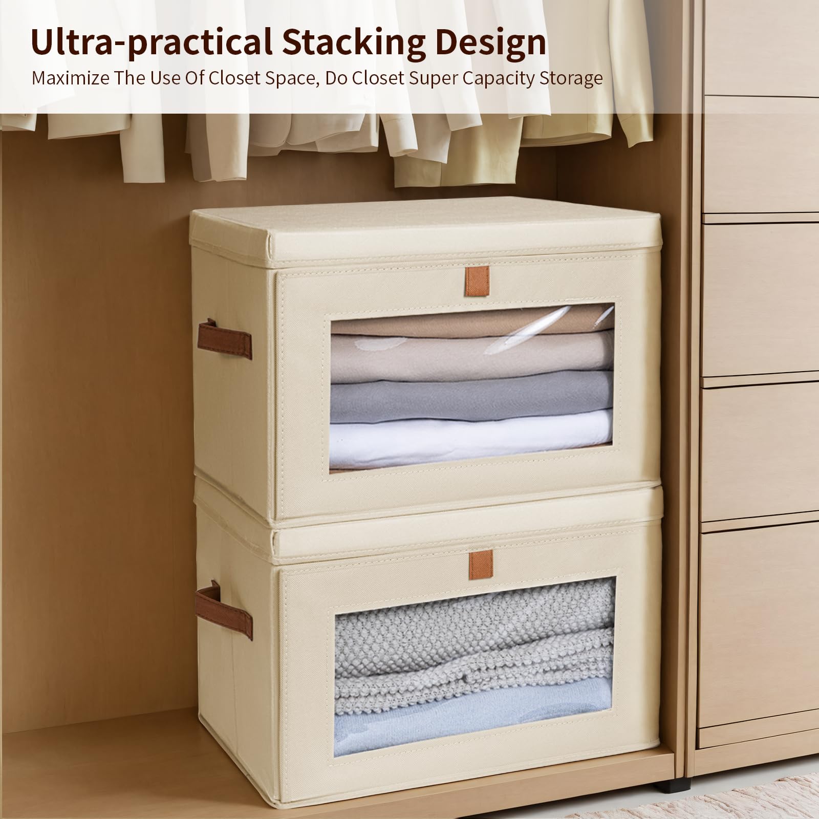 Homsorout beige fabric bins with lids add a decorative touch