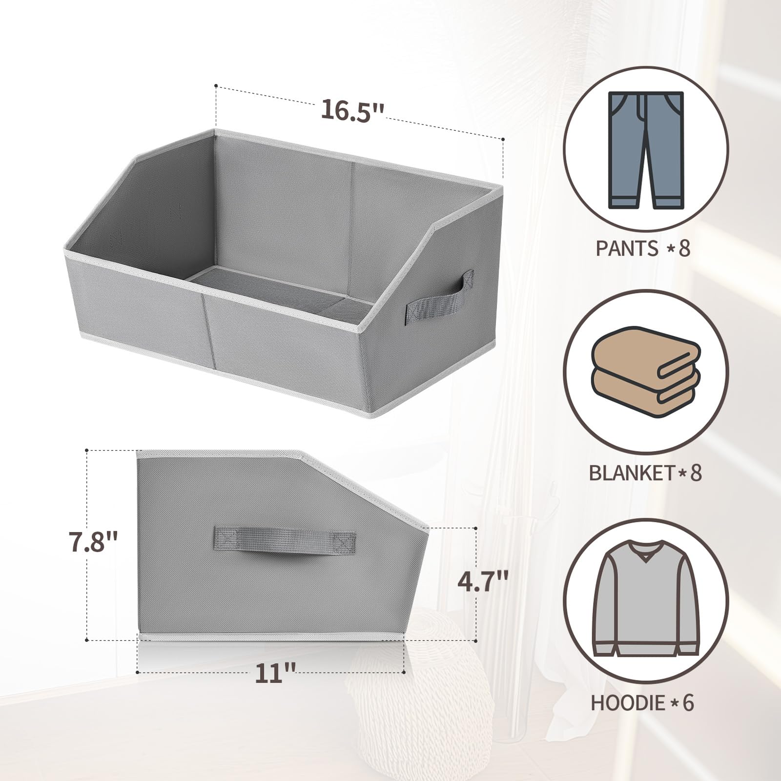 Homsorout bin in closet, fits clothes, towels, and books
