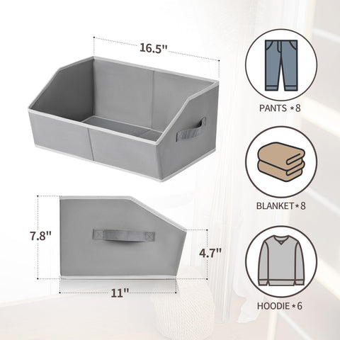 Homsorout bin in closet, fits clothes, towels, and books