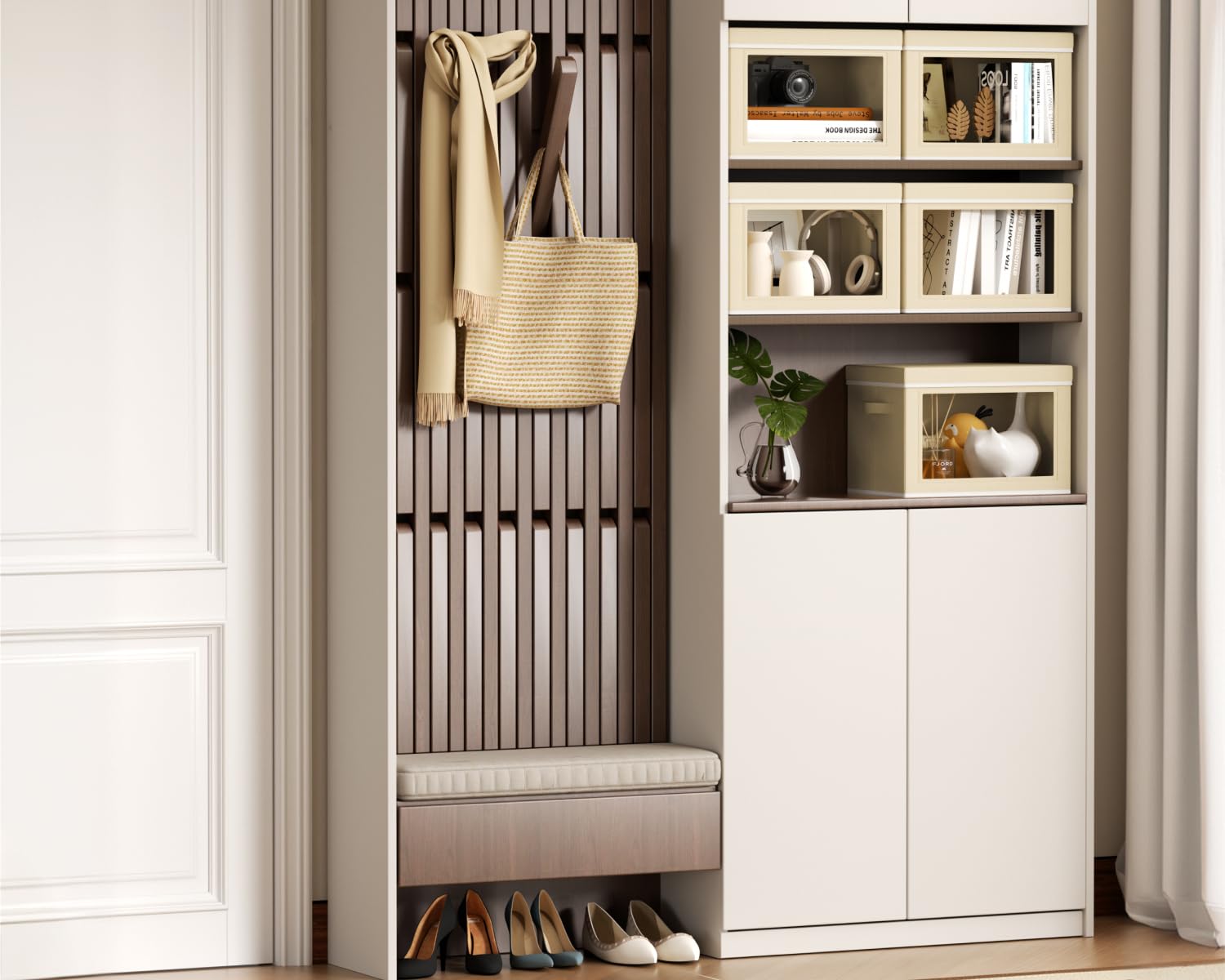 Homsorout beige design blends with any room decor.