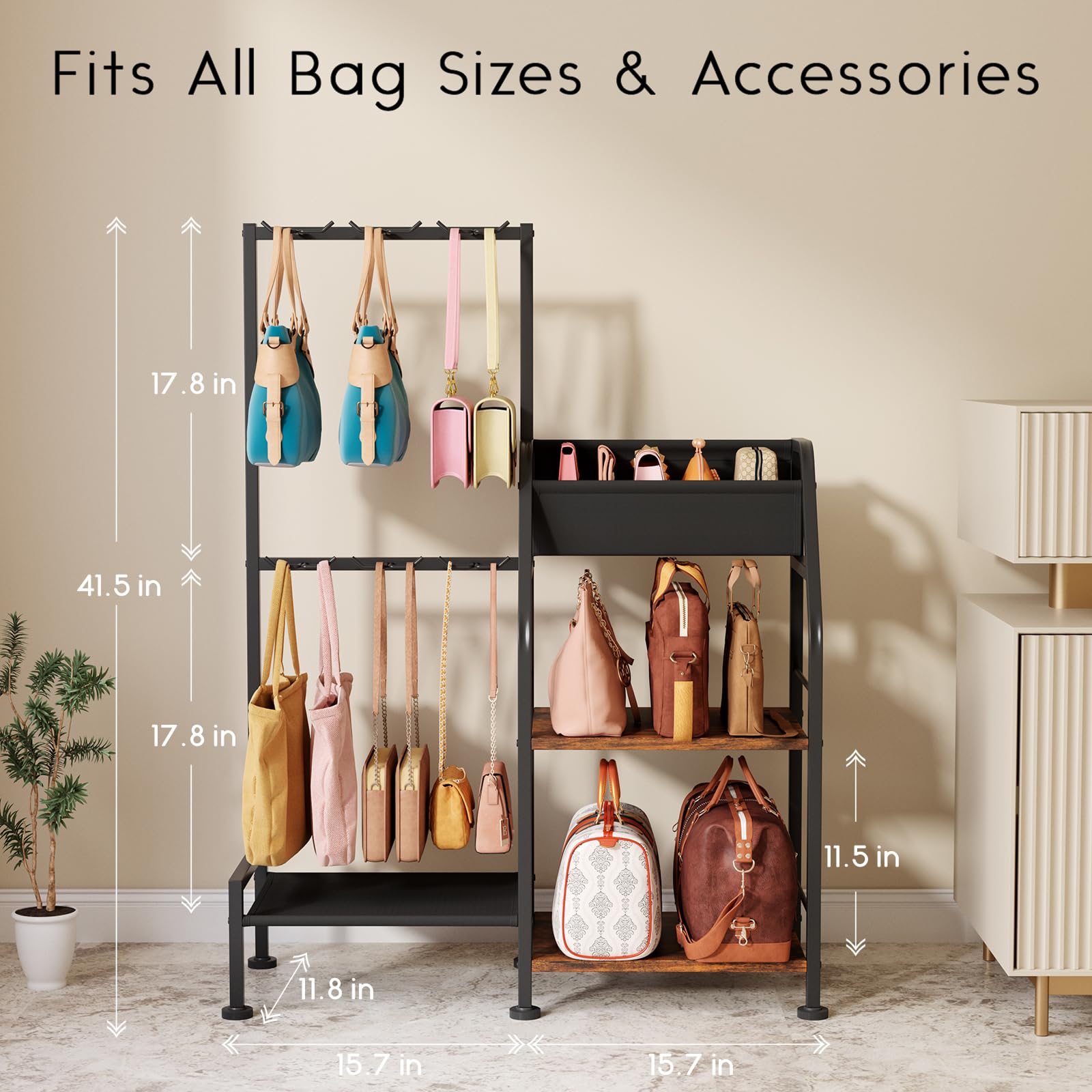 Homsorout Purse Organizer left-hook zone adjusts for different bag lengths.