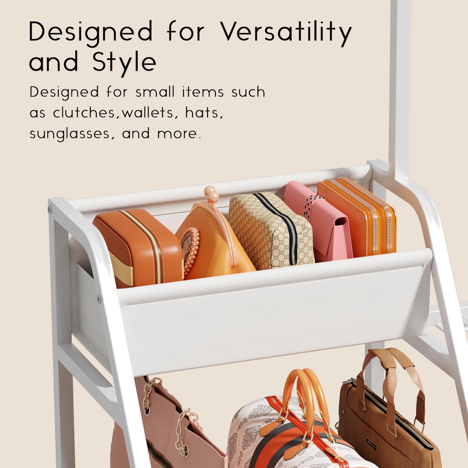 Homsorout open-right-shelf adapts to varied bag shapes for easy access