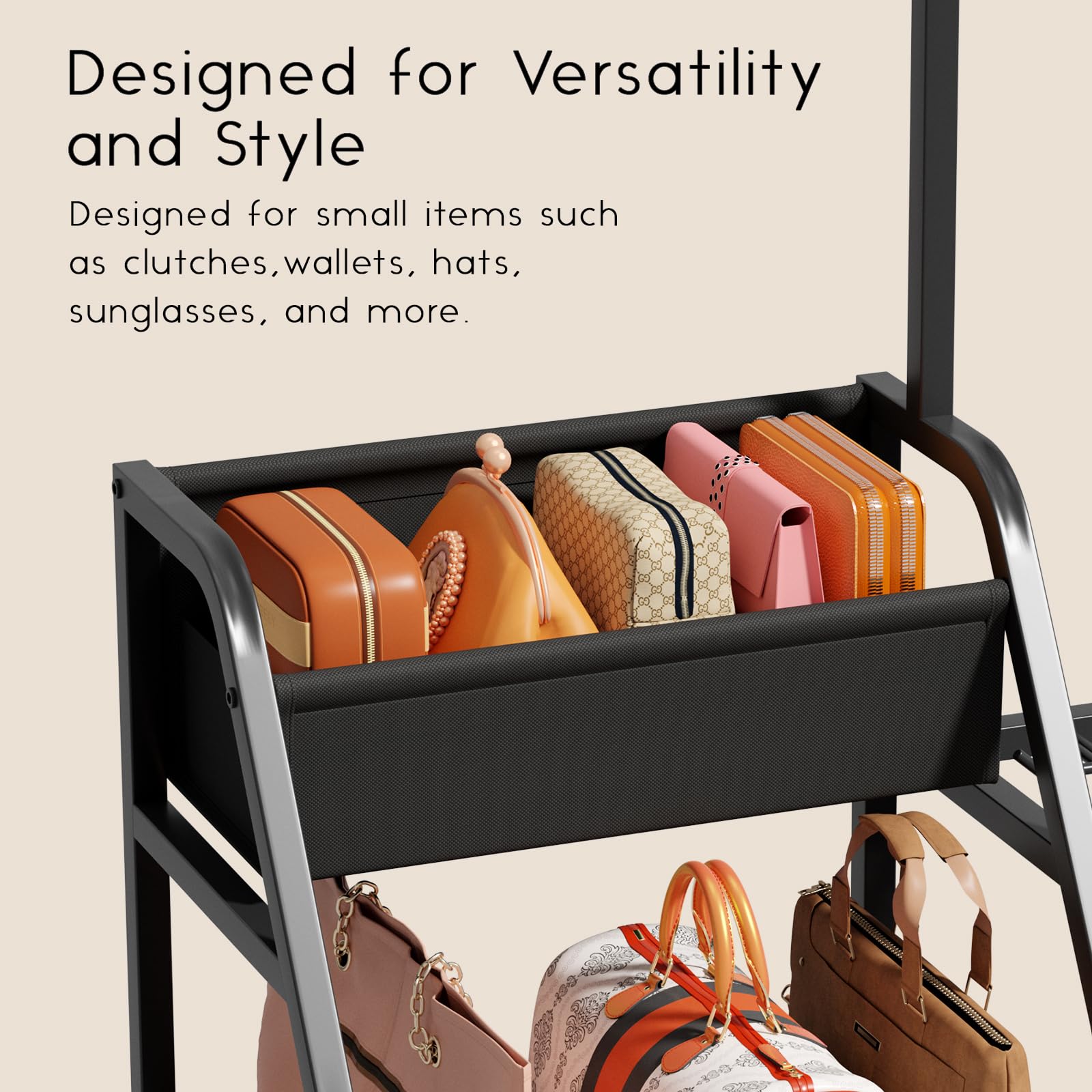 Homsorout Purse Organizer right-open shelf fits varied bag shapes.