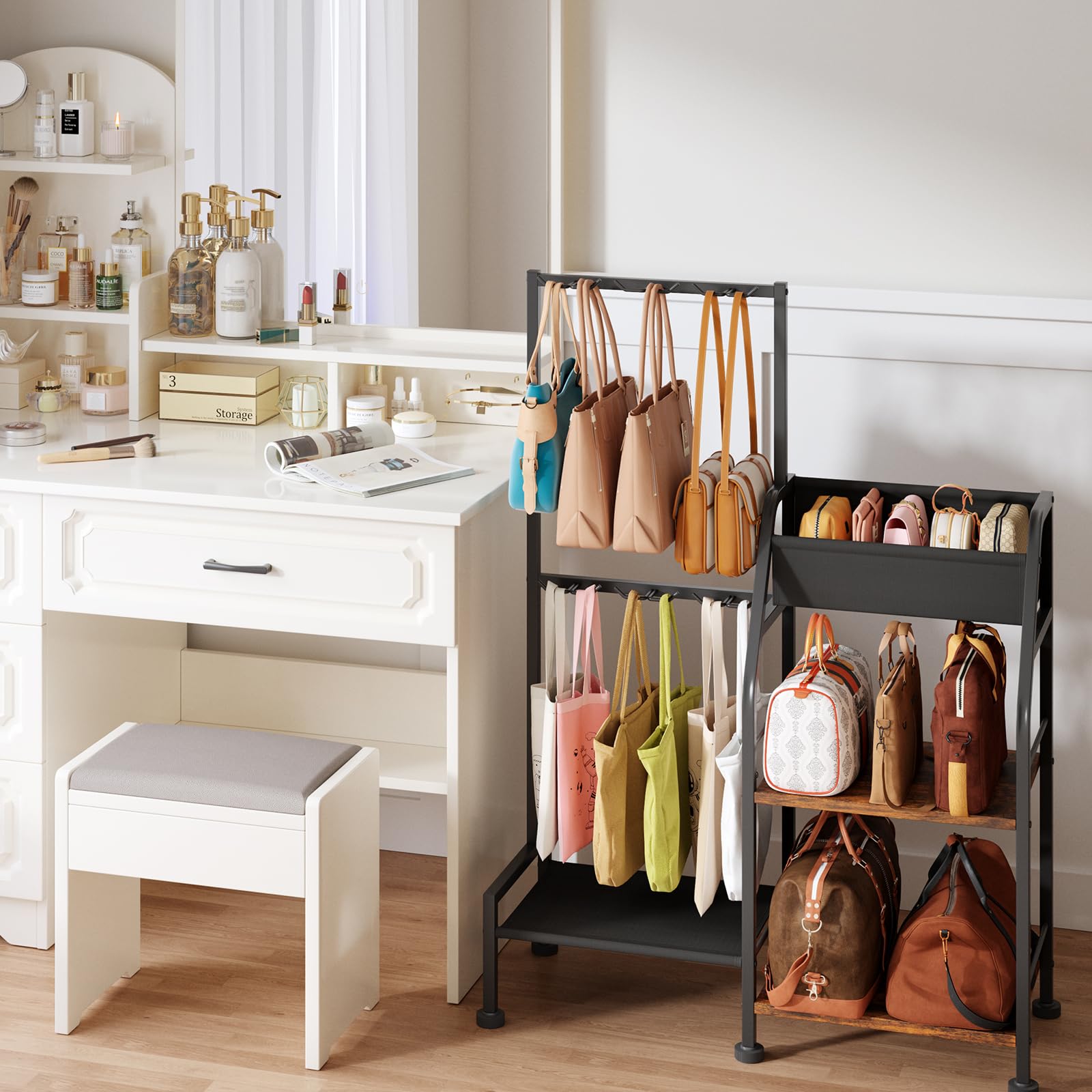 Homsorout Purse Organizer vertical design saves floor space.