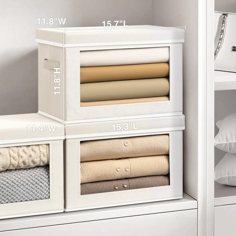Homsorout bin with removable lid offers secure, stackable storage on shelves.