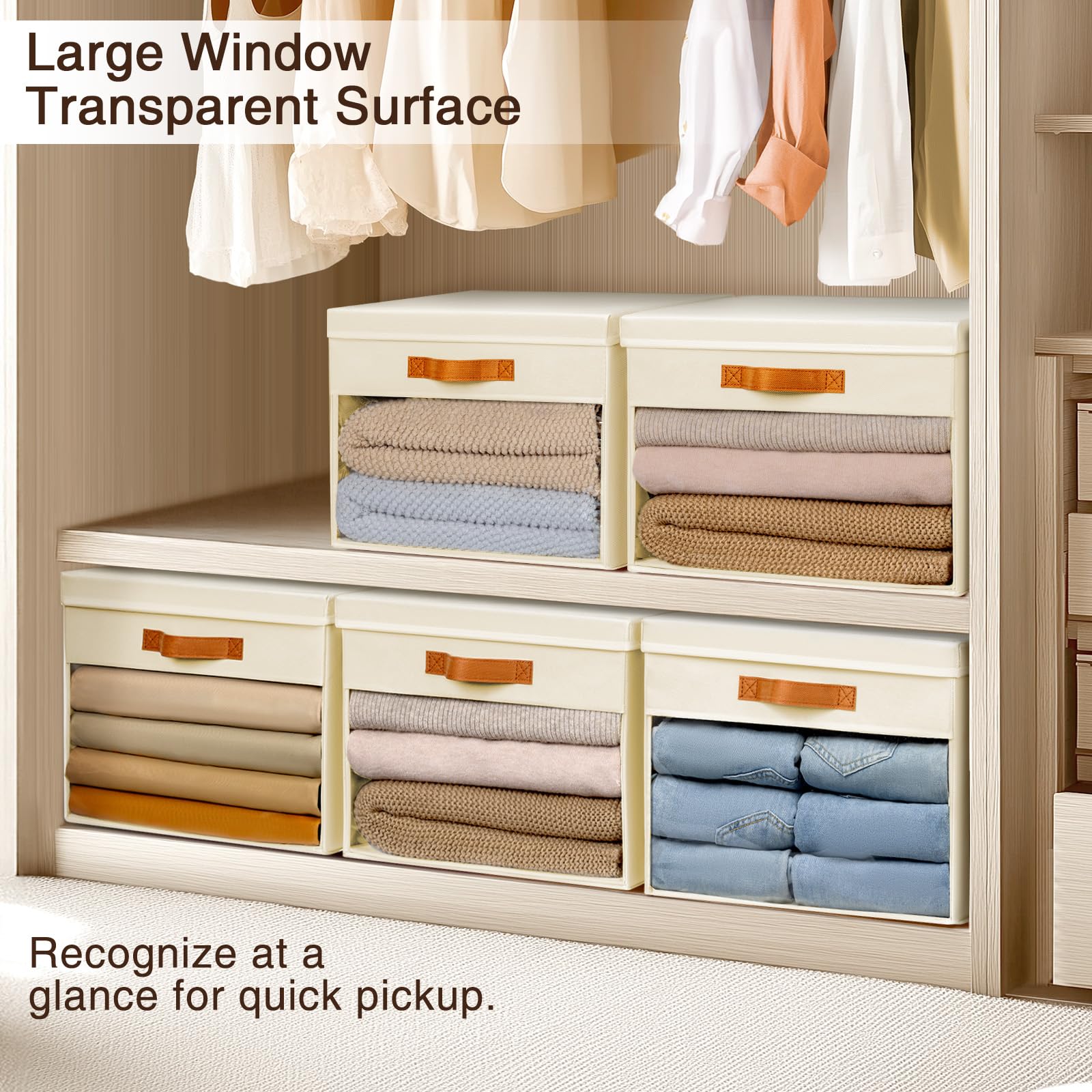 Homsorout beige storage bin with handles for easy transport between rooms.
