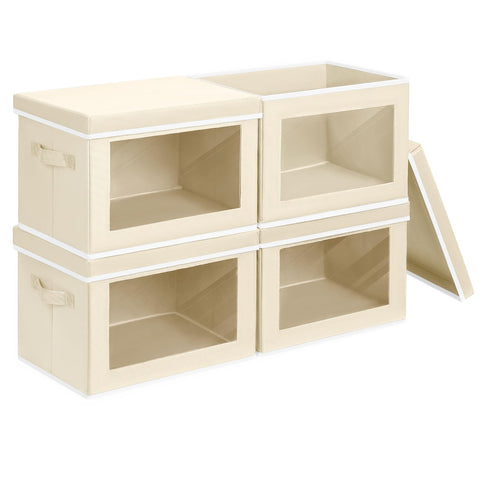 Homsorout storage bins with front window for easy content identification.