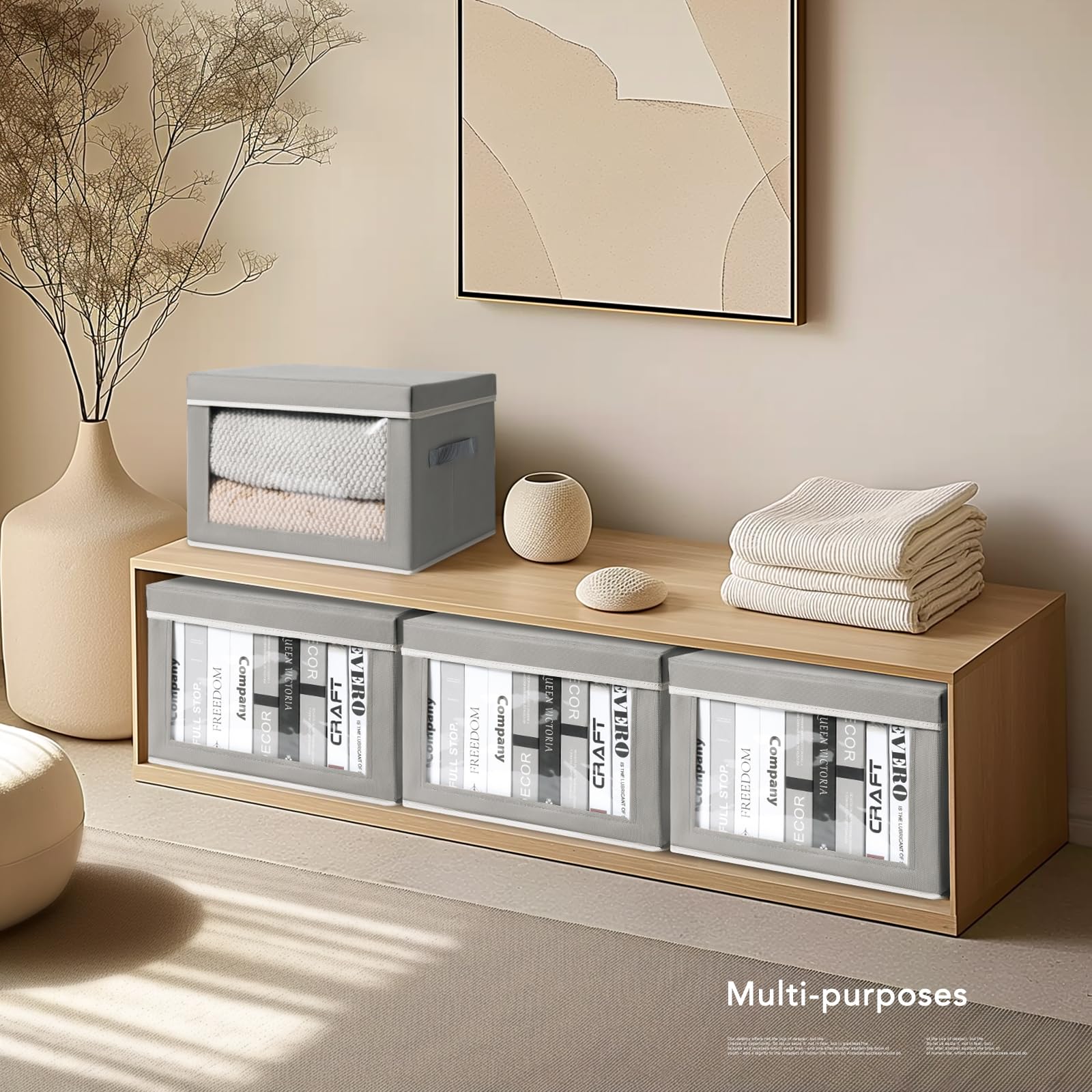 Homsorout storage bins with lids collapsible design stores flat when unused