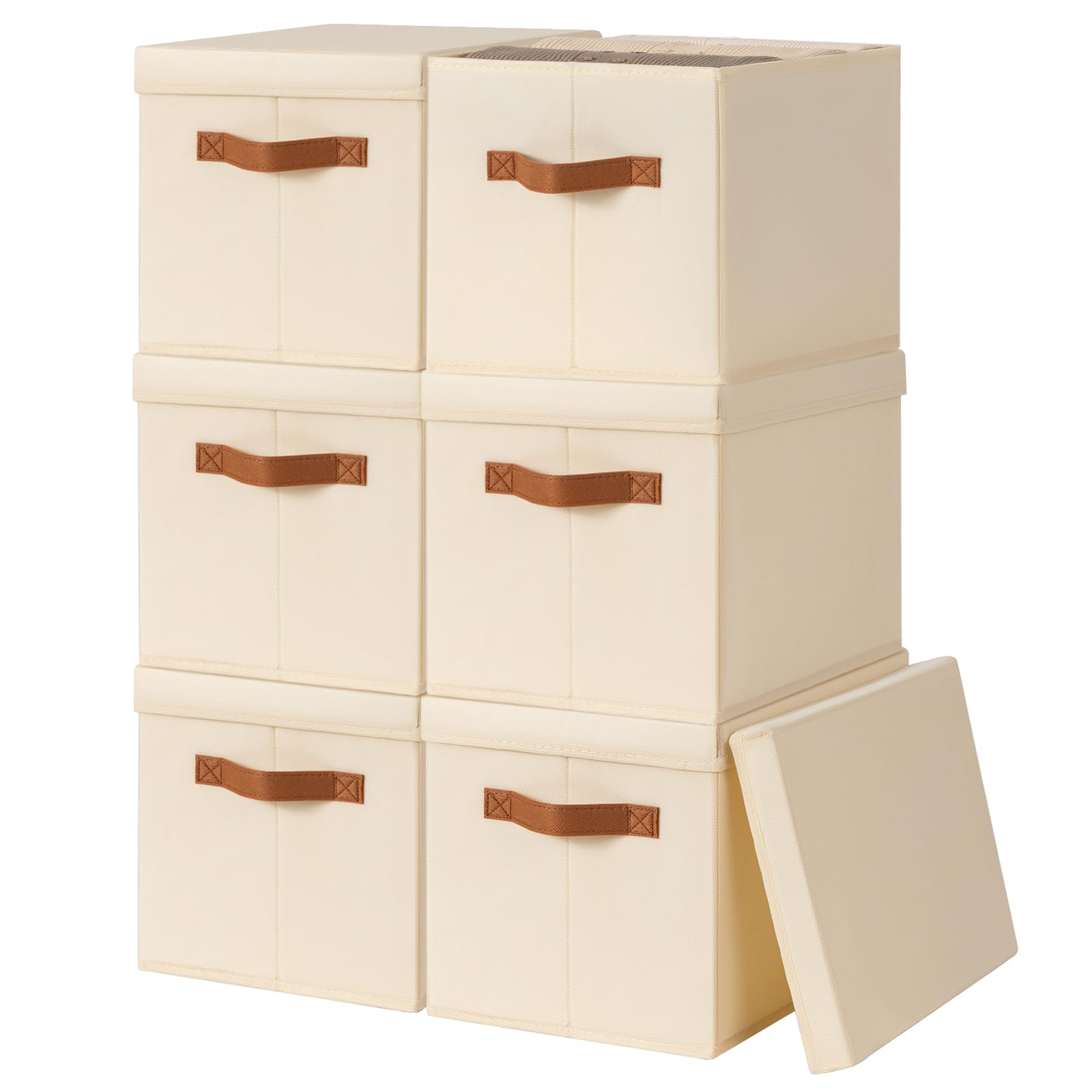Homsorout storage bins with lids in beige, foldable and space saving for closets