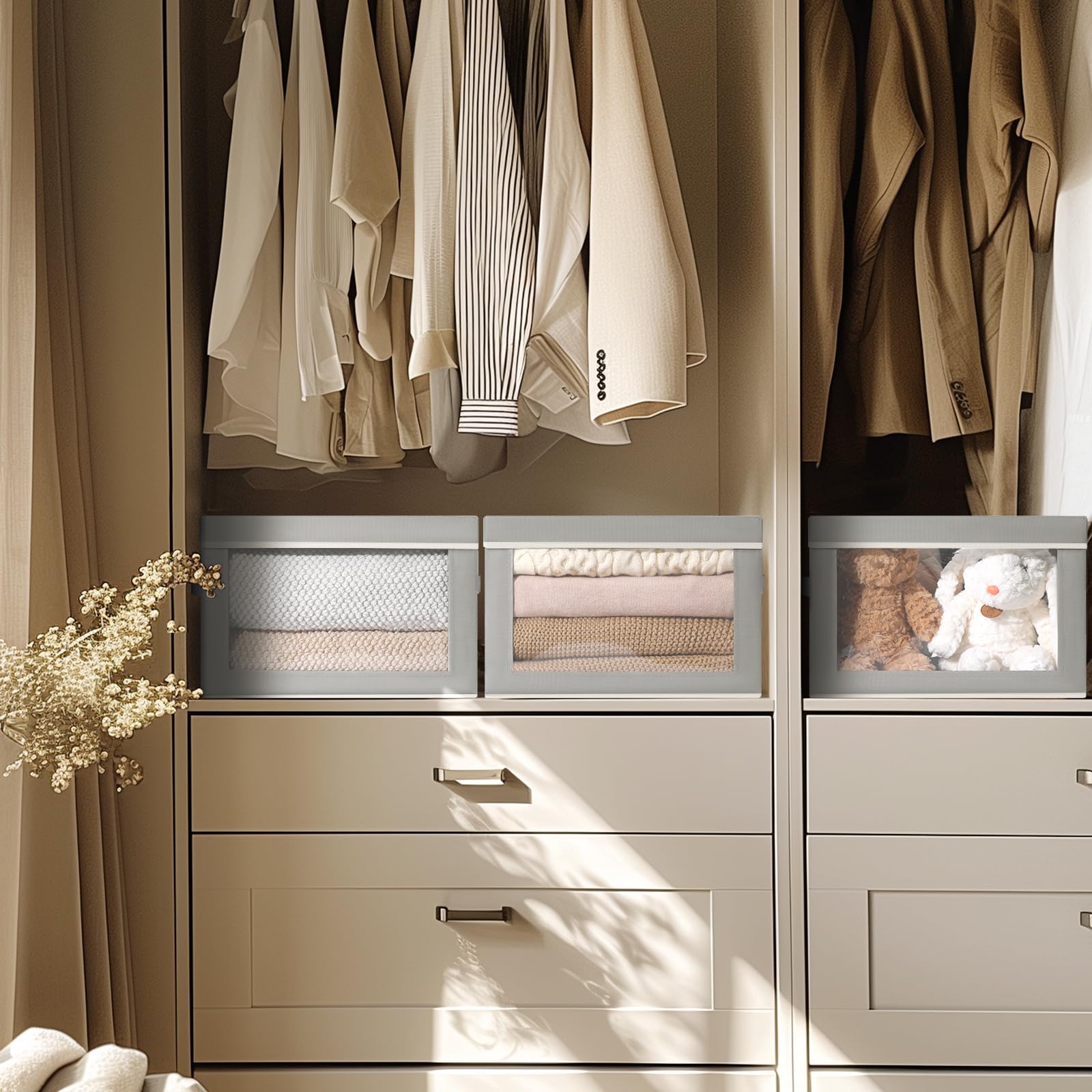 Homsorout storage bins with lids lid keeps dust out, protecting seasonal clothes