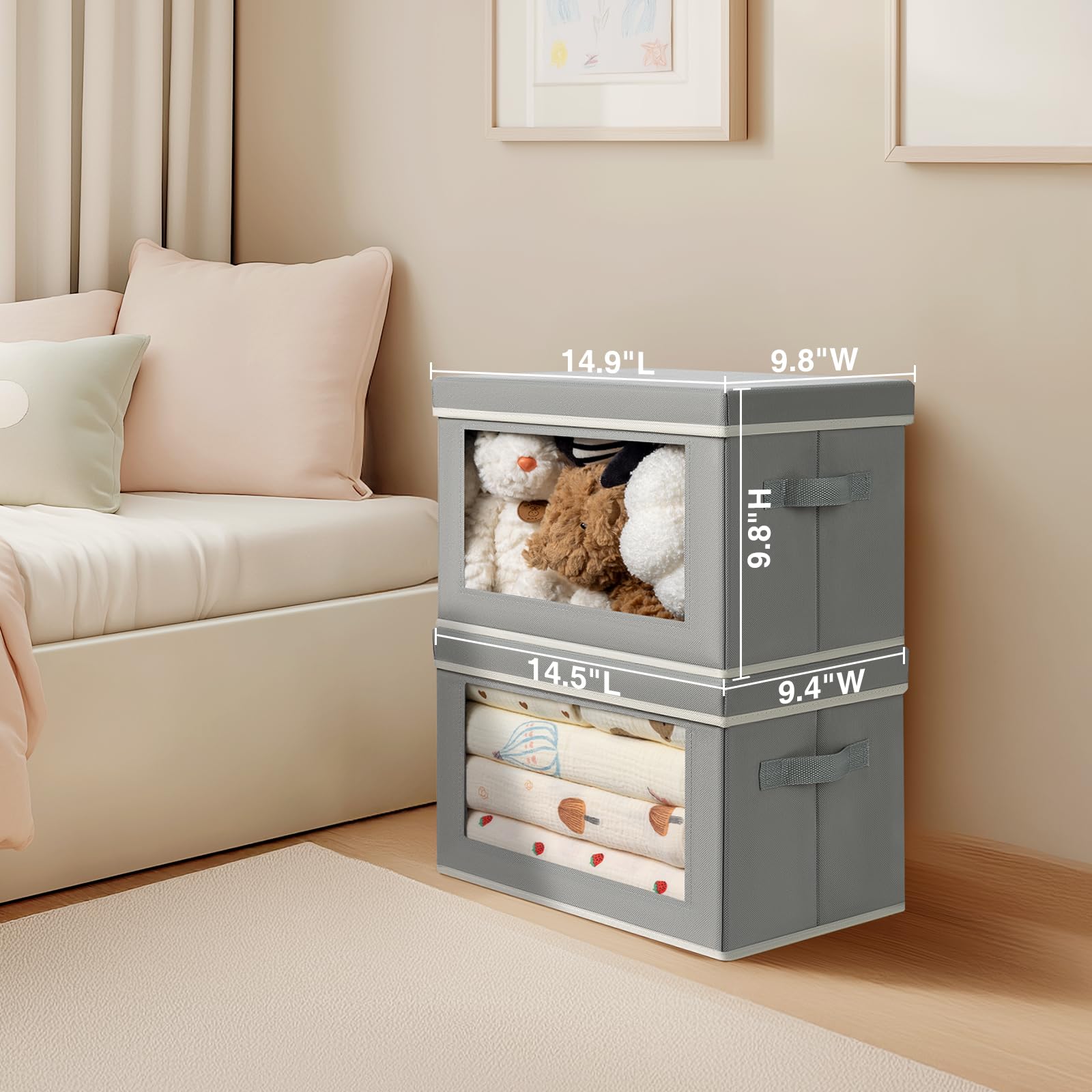 Homsorout storage bins with lids removable bottom board adds stability
