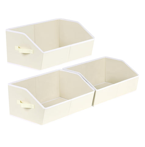 Homsorout trapezoid closet organizer beige 3-pack front view showing contents clearly