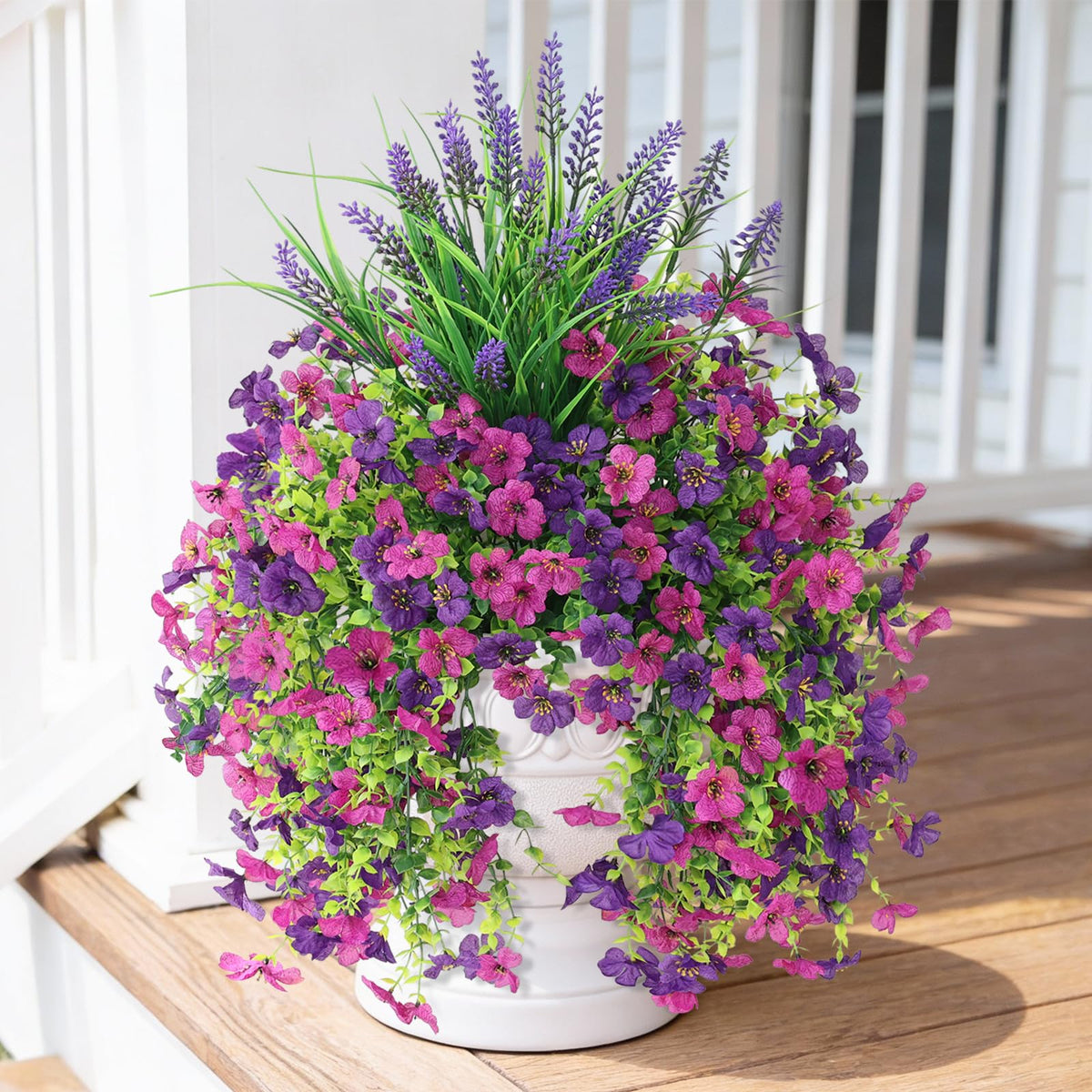 Homsunny purple daisy hanging bundles provide vibrant curb appeal for outdoor decor.